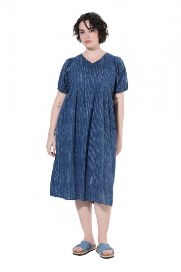 Ulla Popken 852214 Gestreepte midi-jurk Donkerblauw - Midi jurken - Midi jurken in grote maten
