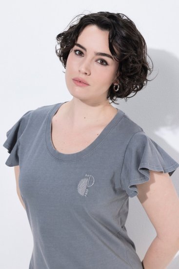 Ulla Popken 852218 Midi-jurk met korte mouwen Grijs - Midi jurken - Midi jurken in grote maten