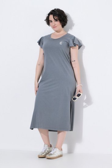 Ulla Popken 852218 Midi-jurk met korte mouwen Grijs - Midi jurken - Midi jurken in grote maten