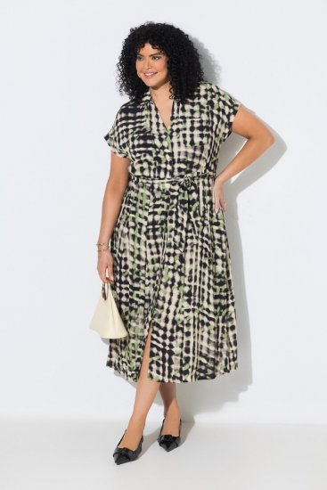 Ulla Popken 852257 Bedrukte maxi-jurk Taupe - Maxi jurken - Maxi jurken in grote maten