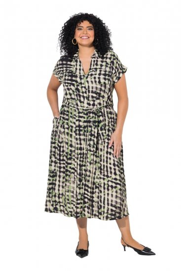 Ulla Popken 852257 Bedrukte maxi-jurk Taupe - Maxi jurken - Maxi jurken in grote maten