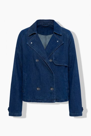 Ulla Popken 852266 Double-breasted spijkerjas in trenchstijl Denimblauw - Jassen - Damesjassen in grote maten