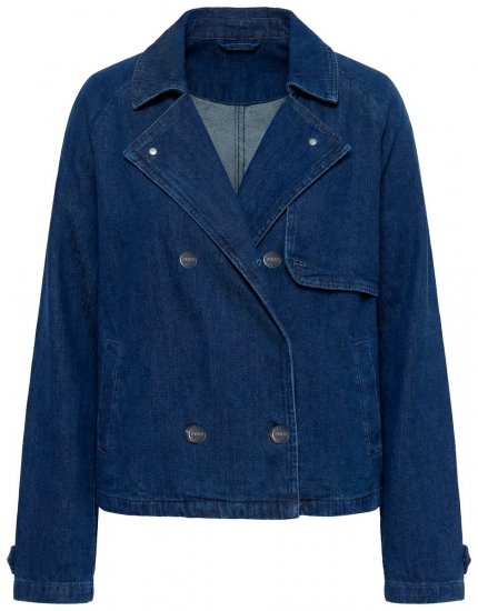 Ulla Popken 852266 Double-breasted spijkerjas in trenchstijl Denimblauw - Jassen - Damesjassen in grote maten