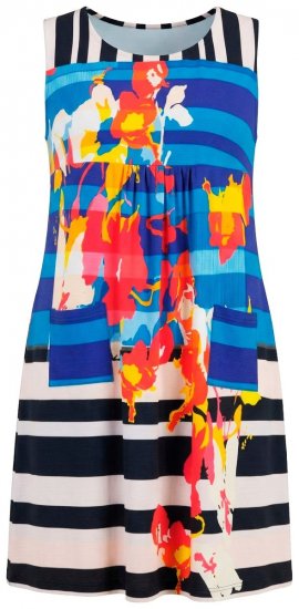Ulla Popken 852308 Gestreepte jersey jurk Donkerblauw - Jersey jurken - 