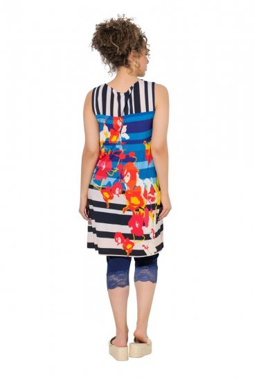 Ulla Popken 852308 Gestreepte jersey jurk Donkerblauw - Jersey jurken - 