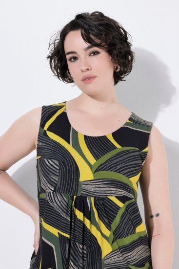 Ulla Popken 852329 Gestreepte jersey jurk Olijfgroen - Jersey jurken - 