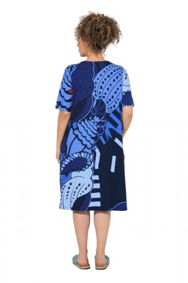 Ulla Popken 852394 Midi-jurk met korte mouwen en V-hals Donkerblauw - Midi jurken - Midi jurken in grote maten