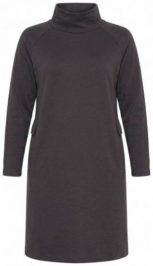 Ulla Popken 852456 Sweatjurk met col Donkerbruin - Sweatjurken - 