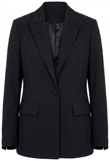 Ulla Popken 852498 Blazer met één knoop en strass Zwart - Blazers - Blazers in grote maten voor dames