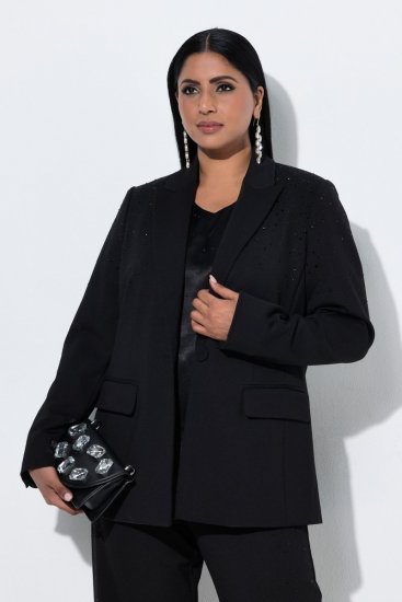 Ulla Popken 852498 Blazer met één knoop en strass Zwart - Blazers - Blazers in grote maten voor dames
