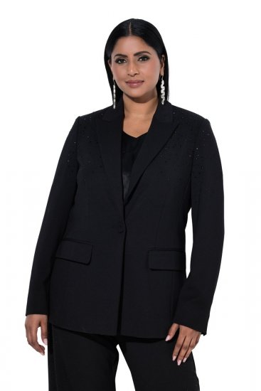 Ulla Popken 852498 Blazer met één knoop en strass Zwart - Blazers - Blazers in grote maten voor dames