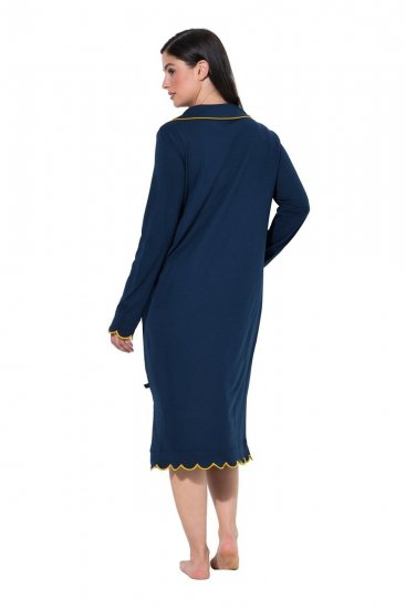 Ulla Popken 852526 Nachthemd met overhemdkraag Donkerblauw - Nachthemden - 