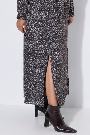 Ulla Popken 852606 Bedrukte maxi-jurk Zwart - Maxi jurken - Maxi jurken in grote maten