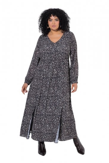 Ulla Popken 852606 Bedrukte maxi-jurk Zwart - Maxi jurken - Maxi jurken in grote maten