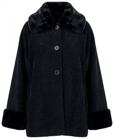 Ulla Popken 852644 Capejas met rand van nepbont Zwart - Poncho's & capes - 