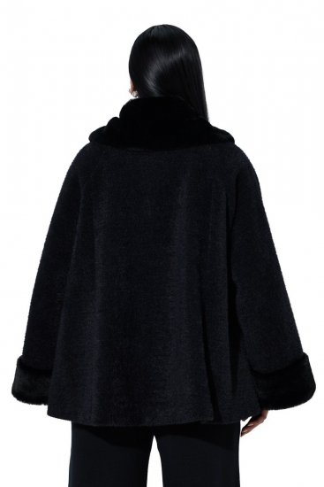 Ulla Popken 852644 Capejas met rand van nepbont Zwart - Poncho's & capes - 