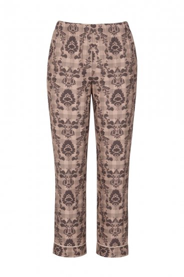 Ulla Popken 852649 Pyjama met print en overhemdkraag Bruin - Pyjama's en Loungewear - 