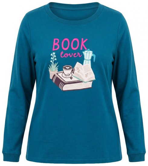 Ulla Popken 852710 Loungetrui met lange mouwen Petrol - Pyjama's en Loungewear - 