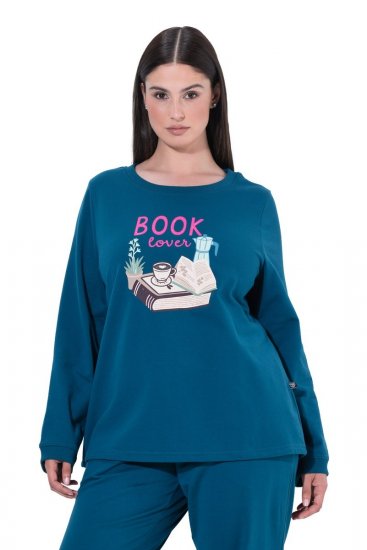 Ulla Popken 852710 Loungetrui met lange mouwen Petrol - Pyjama's en Loungewear - 