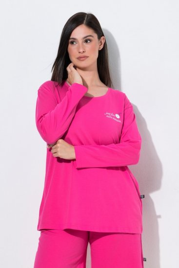 Ulla Popken 852747 Pyjamatop met lange mouwen Roze - Pyjama's en Loungewear - 