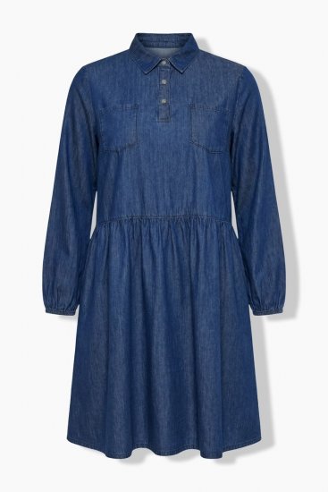 Ulla Popken 852768 A-lijn denim jurk met zakken Denimblauw - Kleedjes - Jurken in alle maten