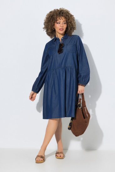 Ulla Popken 852768 A-lijn denim jurk met zakken Denimblauw - Kleedjes - Jurken in alle maten
