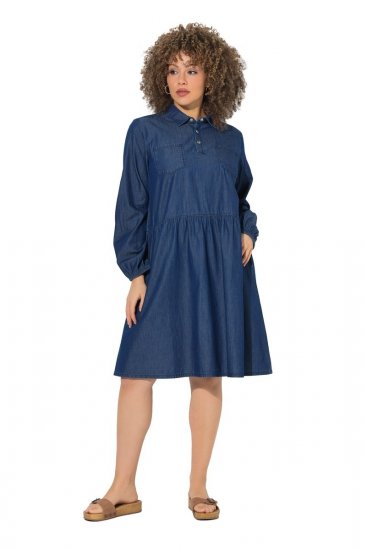 Ulla Popken 852768 A-lijn denim jurk met zakken Denimblauw - Kleedjes - Jurken in alle maten