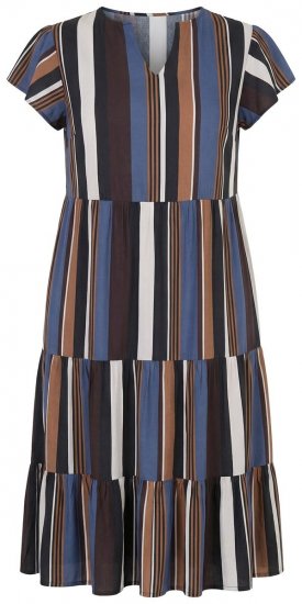 Ulla Popken 852771 Gestreepte jurk met ruches Donkerblauw - Kleedjes - Jurken in alle maten