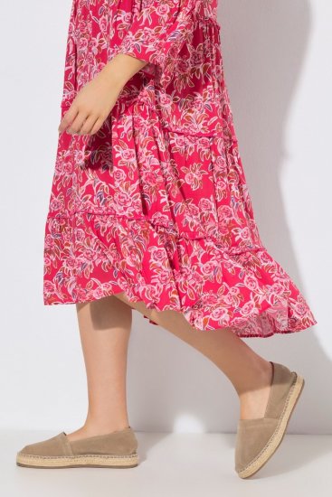 Ulla Popken 852841 Gebloemde jurk met ruches Magenta - Midi jurken - Midi jurken in grote maten