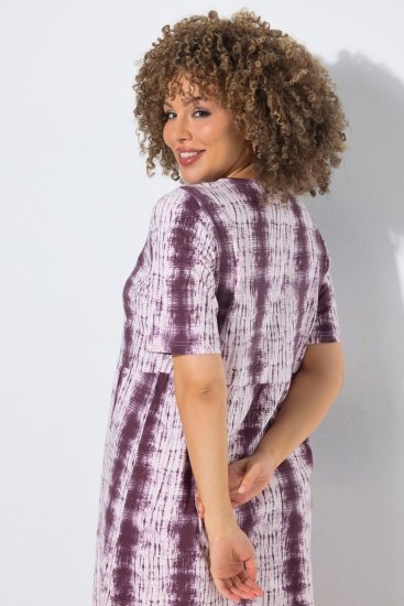 Ulla Popken 852854 Gestreepte midi-jurk Bruin - Midi jurken - Midi jurken in grote maten