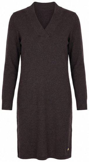 Ulla Popken 853077 Gebreide jurk met lange mouwen en V-hals Mahoniebruin - Gebreide jurken -