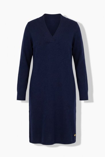 Ulla Popken 853077 Gebreide jurk met lange mouwen Donkerblauw - Gebreide jurken - 