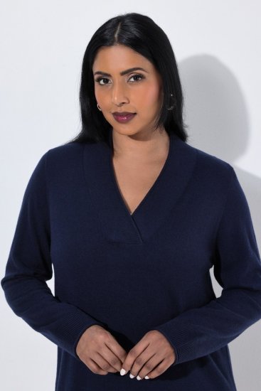 Ulla Popken 853077 Gebreide jurk met lange mouwen Donkerblauw - Gebreide jurken - 