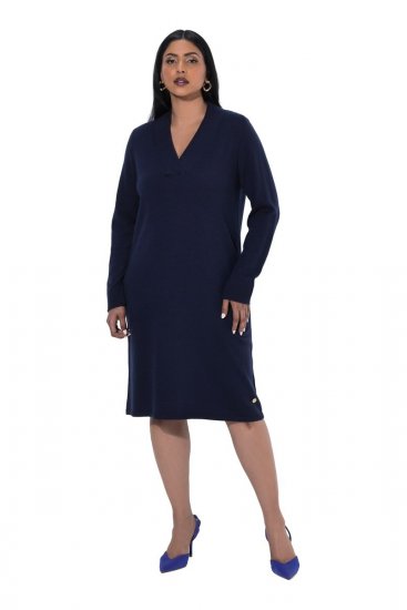 Ulla Popken 853077 Gebreide jurk met lange mouwen Donkerblauw - Gebreide jurken - 