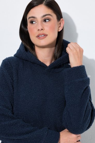 Ulla Popken 853353 Loungejurk met capuchon Donkerblauw - Pyjama's en Loungewear - 
