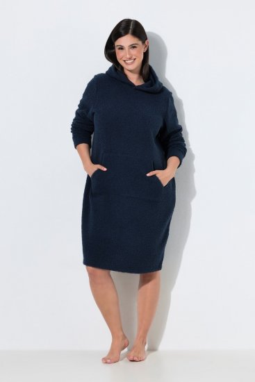 Ulla Popken 853353 Loungejurk met capuchon Donkerblauw - Pyjama's en Loungewear - 