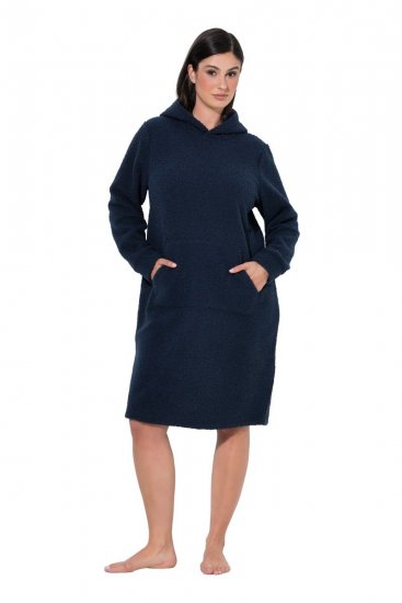 Ulla Popken 853353 Loungejurk met capuchon Donkerblauw - Pyjama's en Loungewear - 