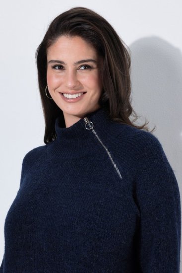 Ulla Popken 853504 Gebreide jurk met col Donkerblauw - Kleedjes - Jurken in alle maten
