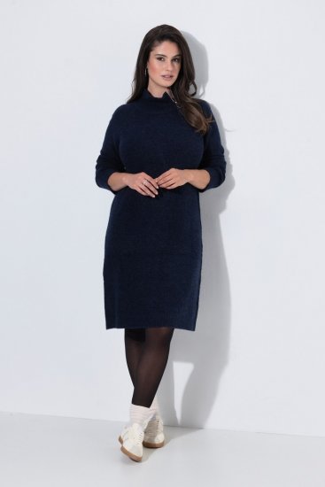 Ulla Popken 853504 Gebreide jurk met col Donkerblauw - Kleedjes - Jurken in alle maten
