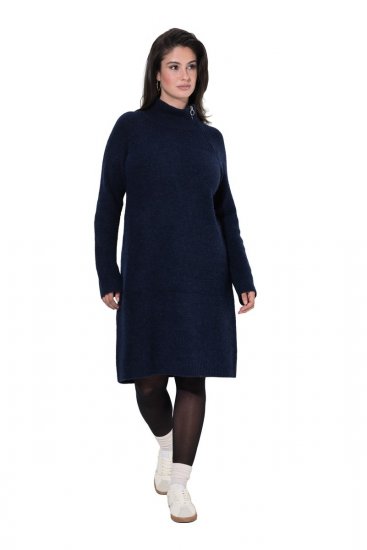 Ulla Popken 853504 Gebreide jurk met col Donkerblauw - Kleedjes - Jurken in alle maten