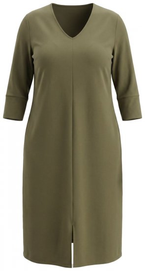 Ulla Popken 853510 Midi-jurk met zakken Kaki - Midi jurken - Midi jurken in grote maten