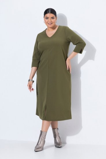 Ulla Popken 853510 Midi-jurk met zakken Kaki - Midi jurken - Midi jurken in grote maten