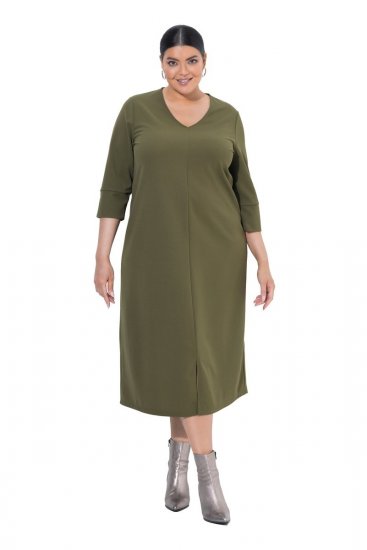 Ulla Popken 853510 Midi-jurk met zakken Kaki - Midi jurken - Midi jurken in grote maten