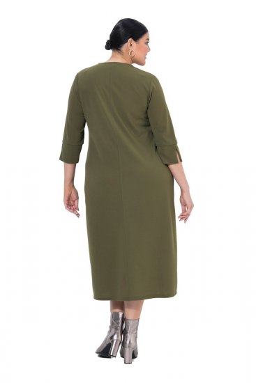 Ulla Popken 853510 Midi-jurk met zakken Kaki - Midi jurken - Midi jurken in grote maten