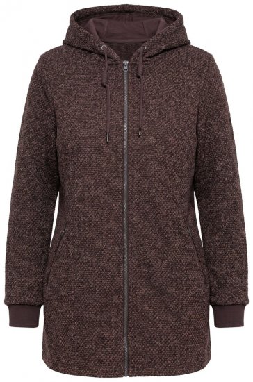 Ulla Popken 853577 Gebreide fleecejas met capuchon en print Mahoniebruin - Fleecekleding - 