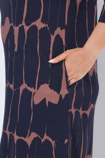 Ulla Popken 853590 Bedrukte jersey jurk met driekwartmouwen Donkerblauw - Kleedjes - Jurken in alle maten