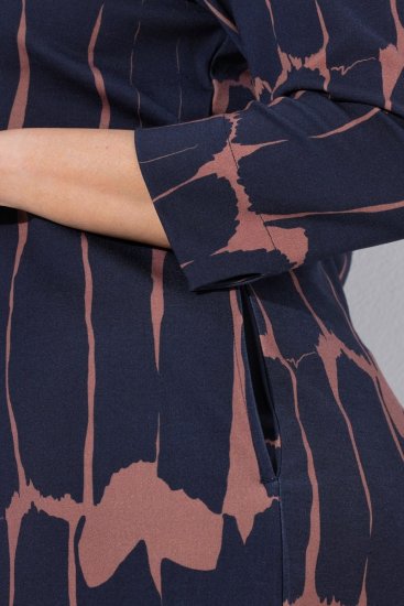 Ulla Popken 853590 Bedrukte jersey jurk met driekwartmouwen Donkerblauw - Kleedjes - Jurken in alle maten