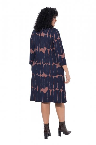 Ulla Popken 853590 Bedrukte jersey jurk met driekwartmouwen Donkerblauw - Kleedjes - Jurken in alle maten