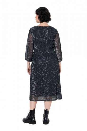 Ulla Popken 853620 Midi-jurk met dierenprint en driekwartmouwen Zwart - Midi jurken - Midi jurken in grote maten