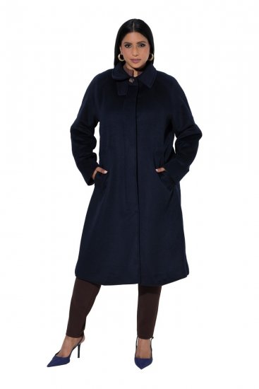 Ulla Popken 853646 Wollen jas met overhemdkraag Donkerblauw - Jassen - Jassen in grote maten